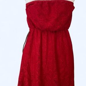 Red Lace strapless dress with a rope belt Maurices S